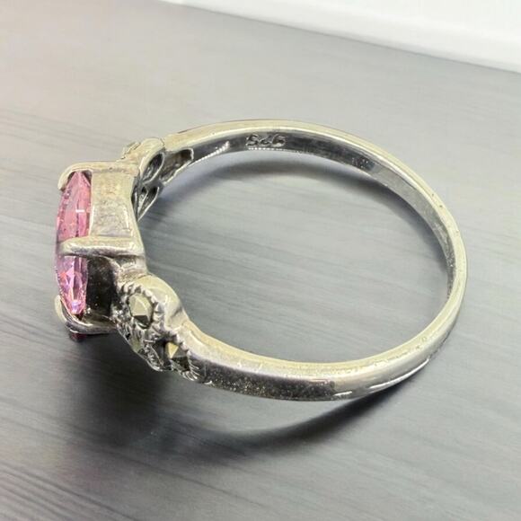 Vintage Pink Ice CZ Marcasite Ring 925 Sterling Silver US Size 6.75 - Picture 4 of 6